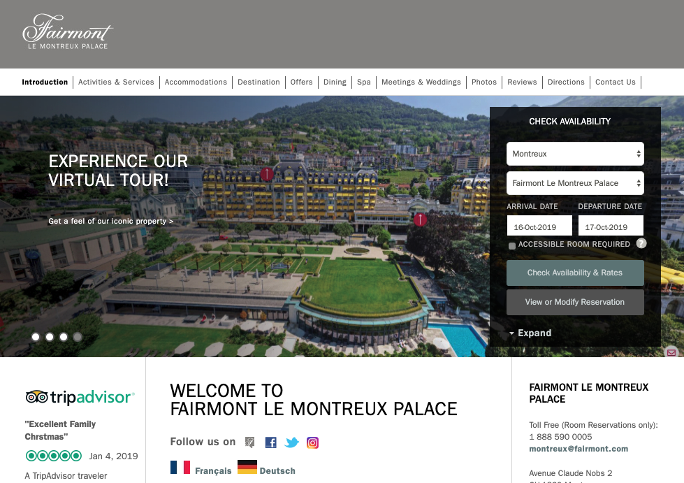 TrueTour™ Featured Front and Center on Fairmont Le Montreux Palace's Website